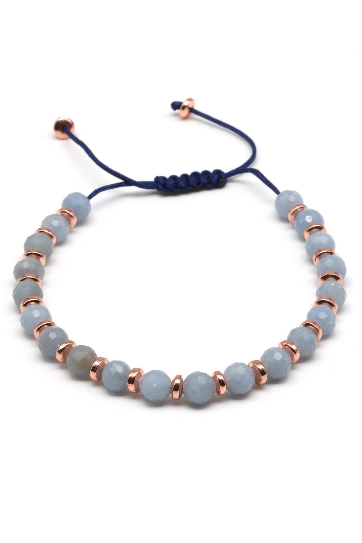 Anjelite Doğal Taş Makrome Örme Bileklik Küre Kesim