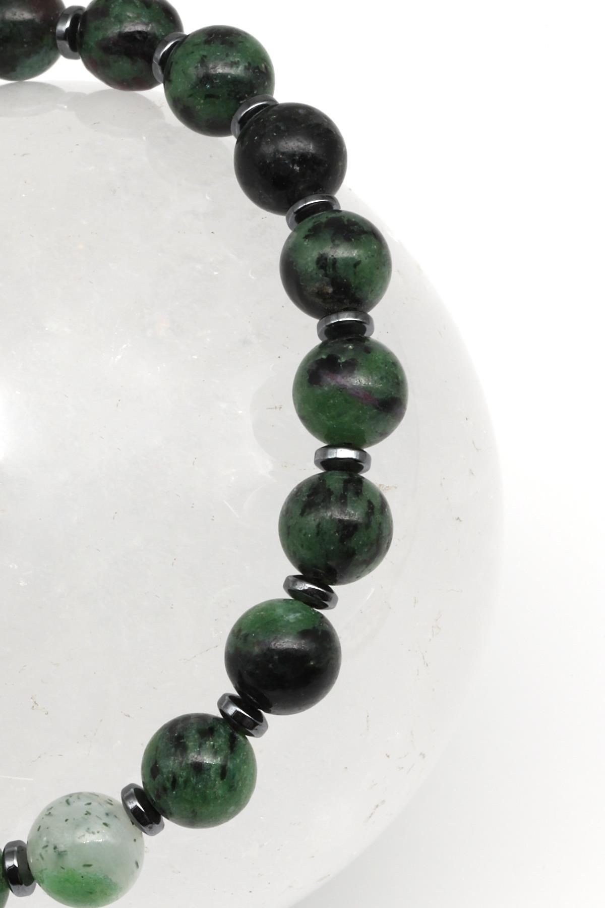 Anyaloit - Hematit Doğal Taş Makrome Örme Bileklik Küre Kesim