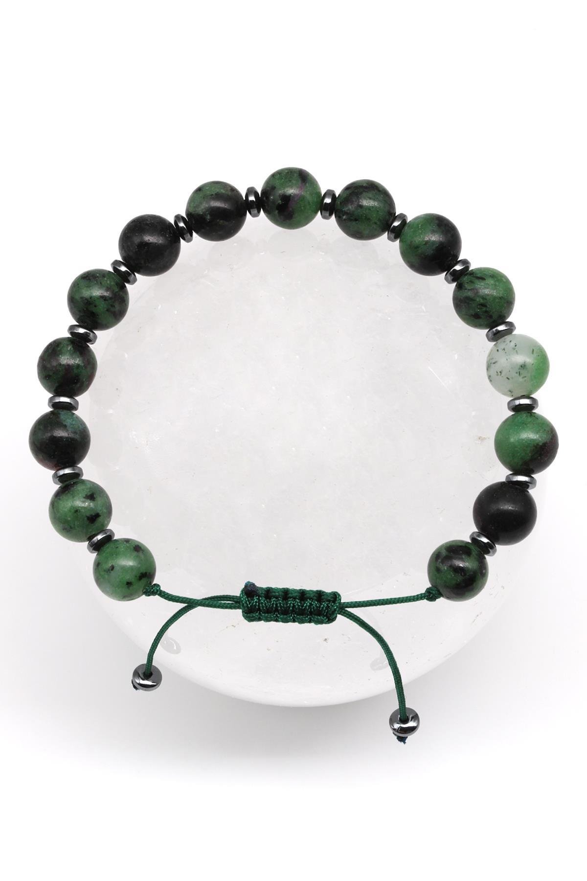 Anyaloit - Hematit Doğal Taş Makrome Örme Bileklik Küre Kesim