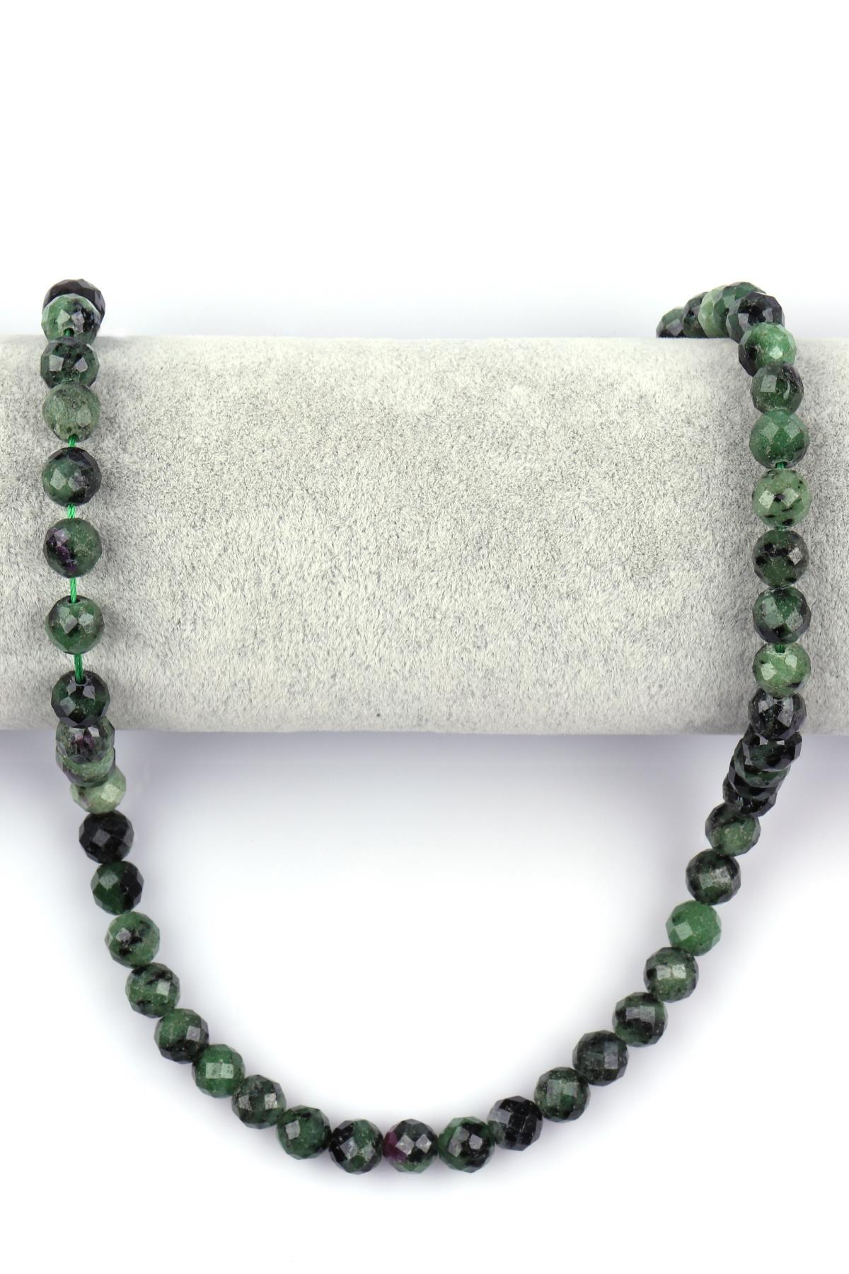 Anyolit ( A Kalite ) Doğal Taş Dizi 8 mm Fasetli Küre Kesim