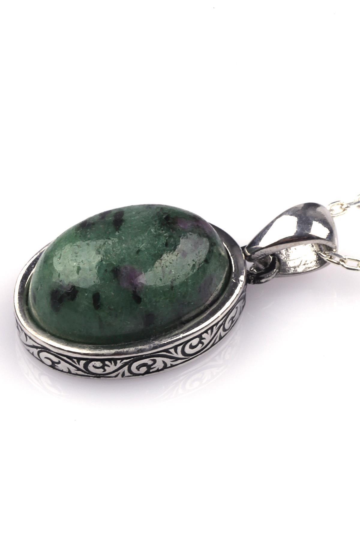 Anyolit Doğal Taş 925 Ayar Gümüş Kolye