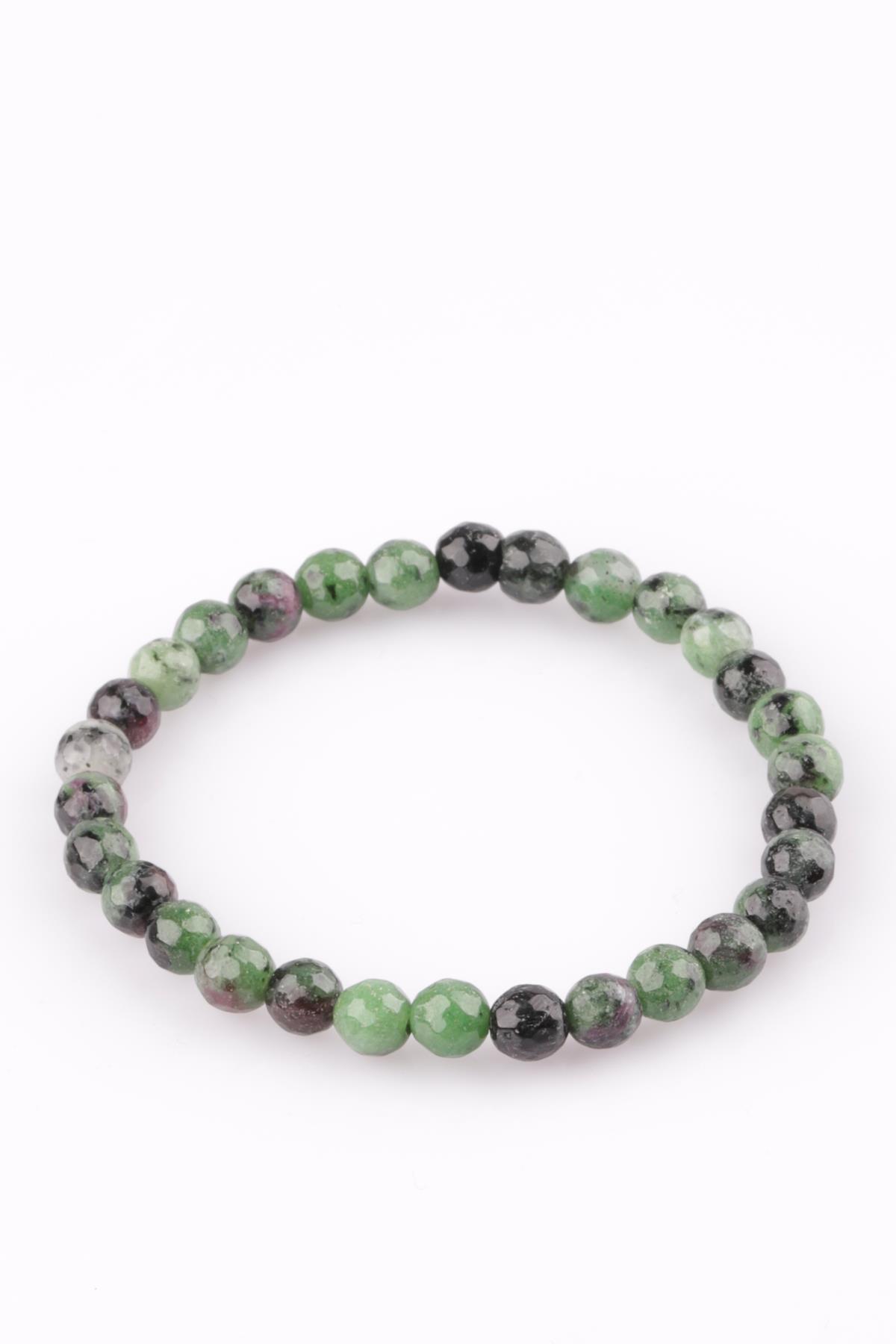 Anyolit Doğal Taş Bileklik 6 mm Fasetli Küre Kesim