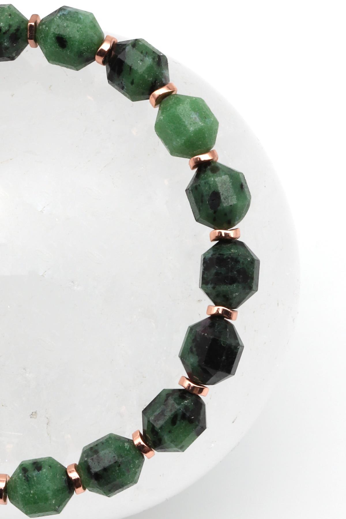 Anyolit Doğal Taş Makrome Örme Bileklik Hexagonal Kesim