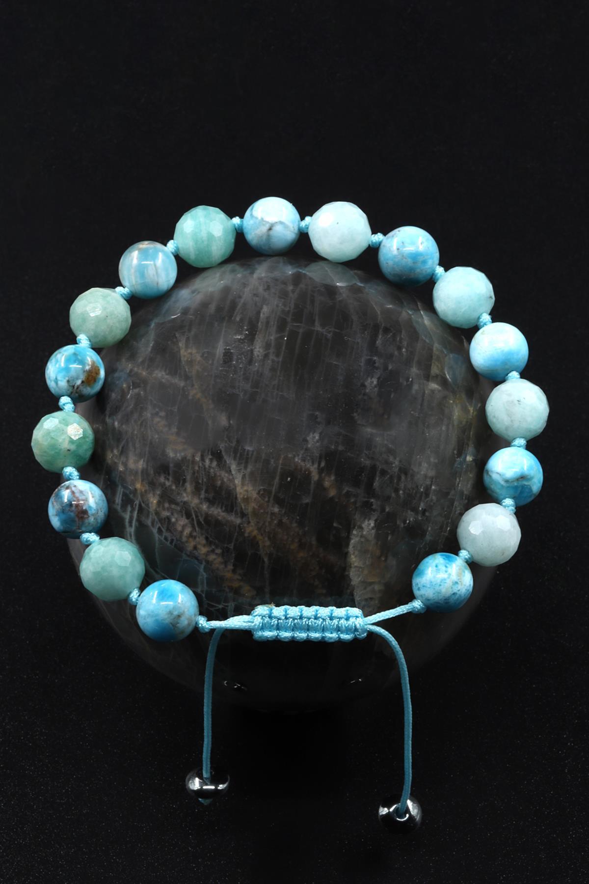 Apatit - Amazonit Doğal Taş Makrome Örme Bileklik