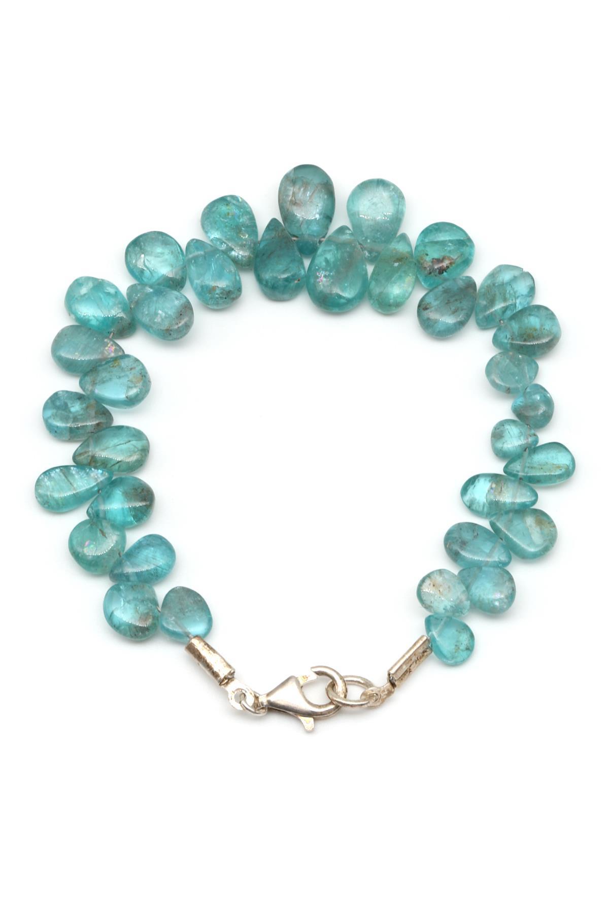 Apatit Doğal Taş 925 Ayar Gümüş Bileklik Şekilsiz Kesim