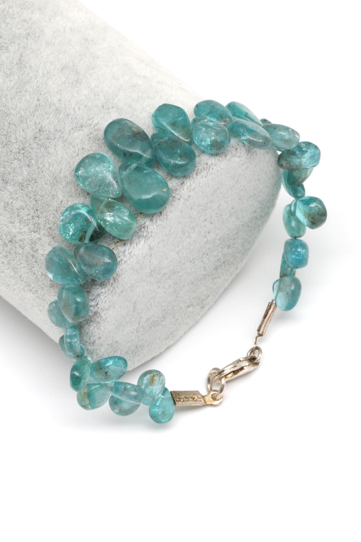 Apatit Doğal Taş 925 Ayar Gümüş Bileklik Şekilsiz Kesim