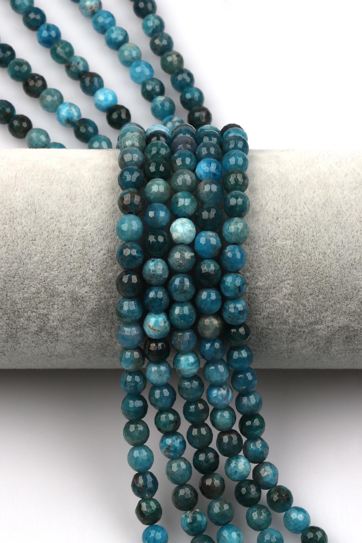 Apatit Doğal Taş Dizi 6 mm Fasetli Küre Kesim