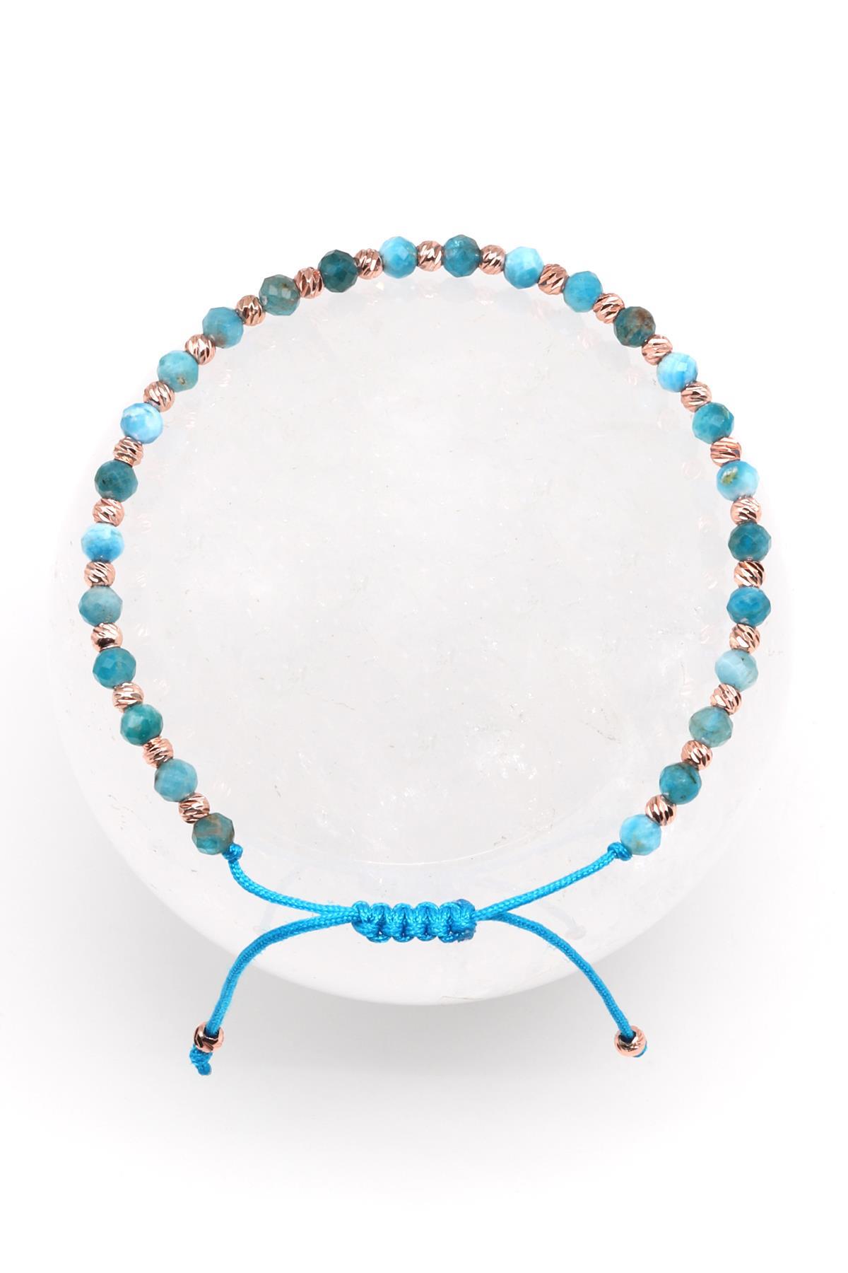 Apatit Doğal Taş Makrome Örme Bileklik Fasetli Küre Kesim