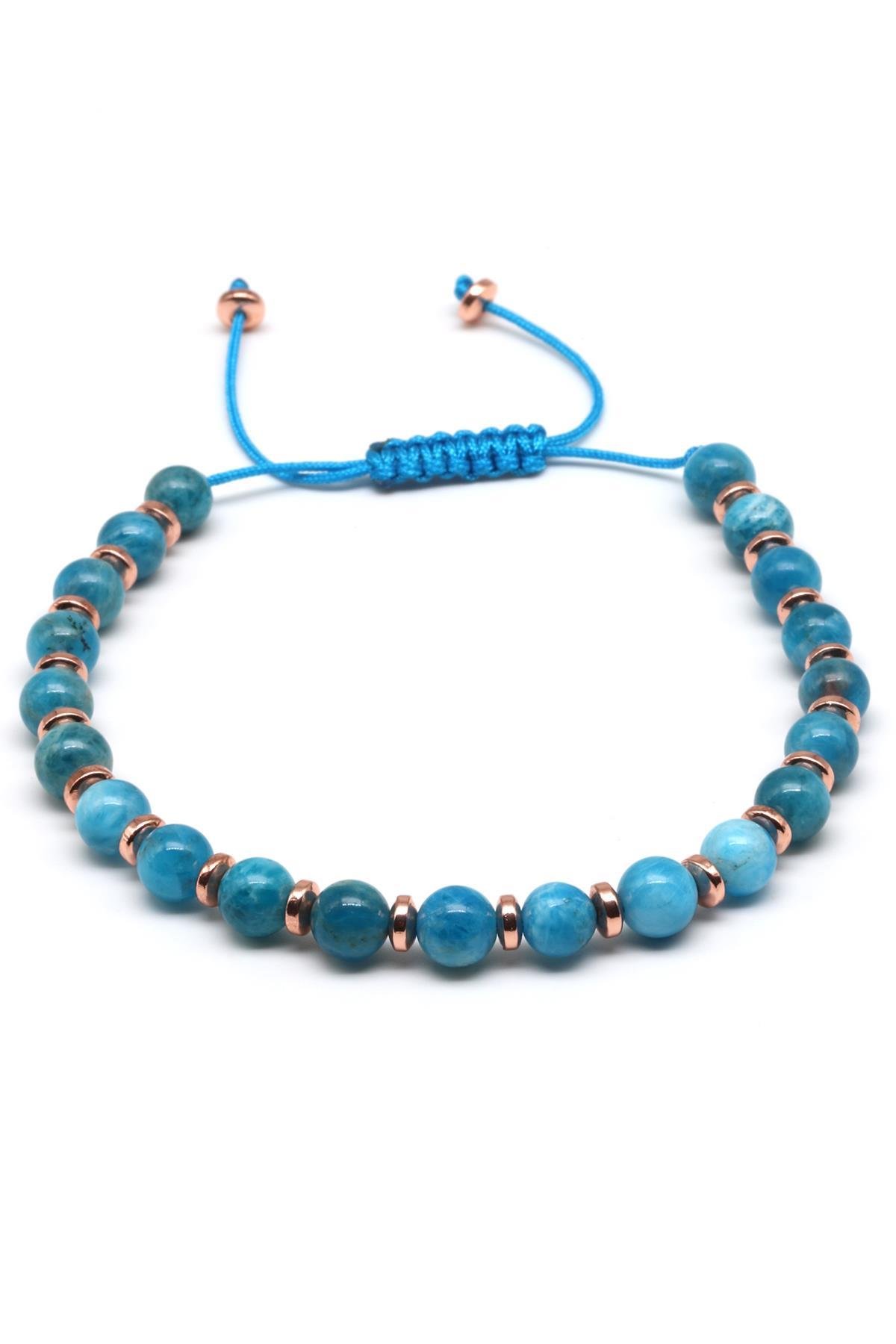 Apatit Doğal Taş Makrome Örme Bileklik Küre Kesim