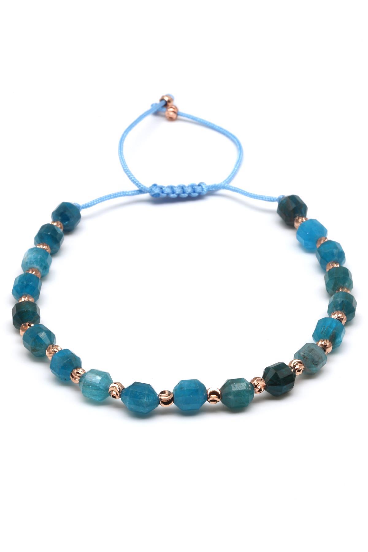 Apatit Doğal Taş Makrome Örme Bileklik Hexagonel Kesim