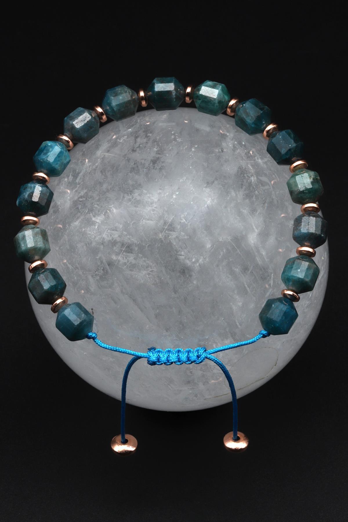 Apatit Doğal Taş Makrome Örme Bileklik Hexagonal Kesim