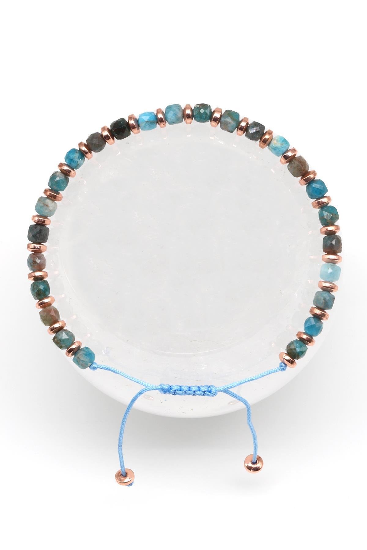 Apatit Doğal Taş Makrome Örme Bileklik Fasetli Küp Kesim