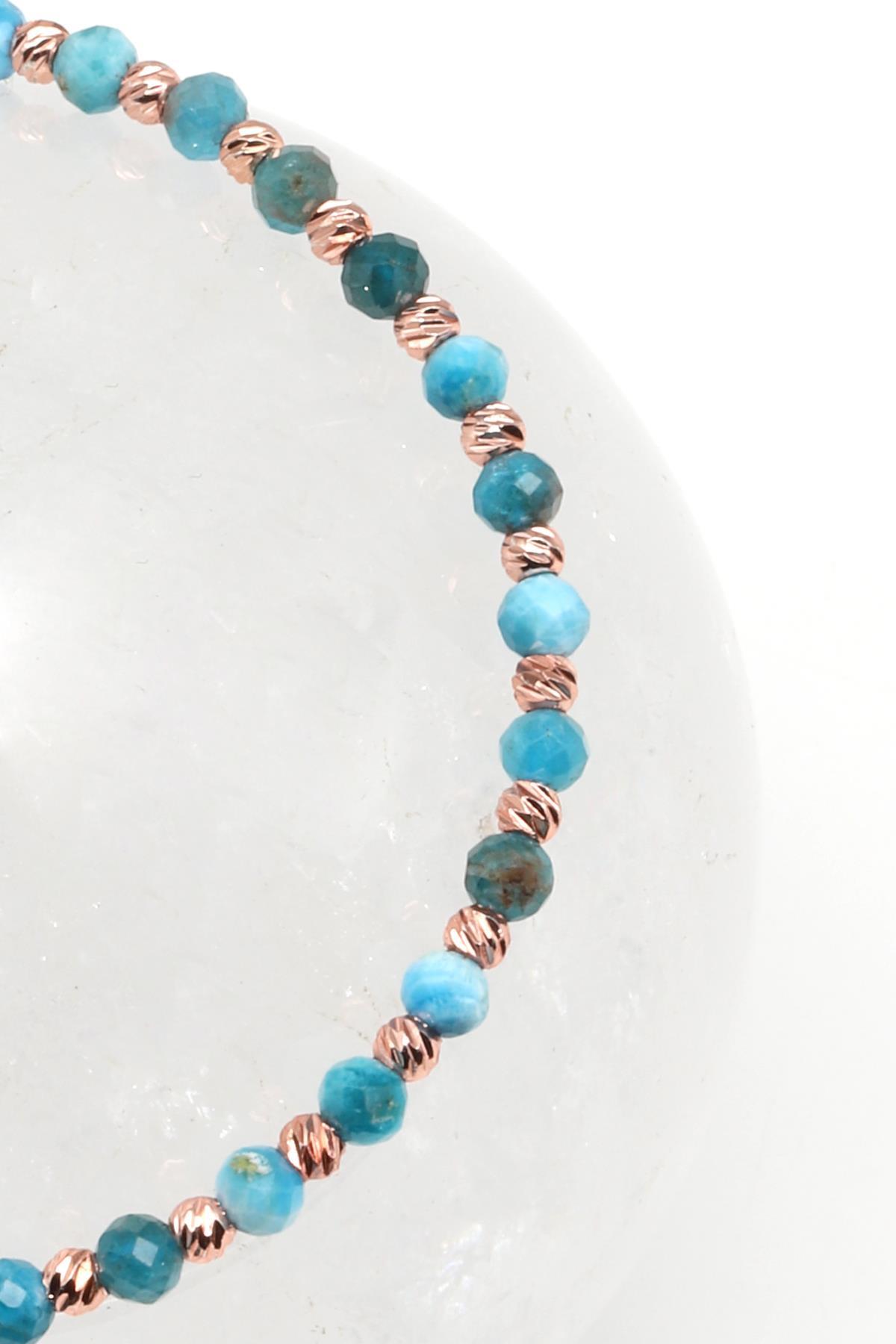 Apatit Doğal Taş Makrome Örme Bileklik Fasetli Küre Kesim