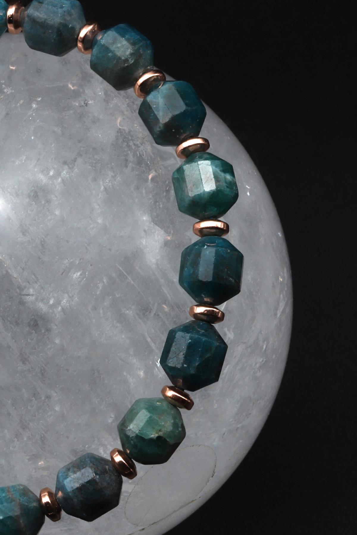 Apatit Doğal Taş Makrome Örme Bileklik Hexagonal Kesim