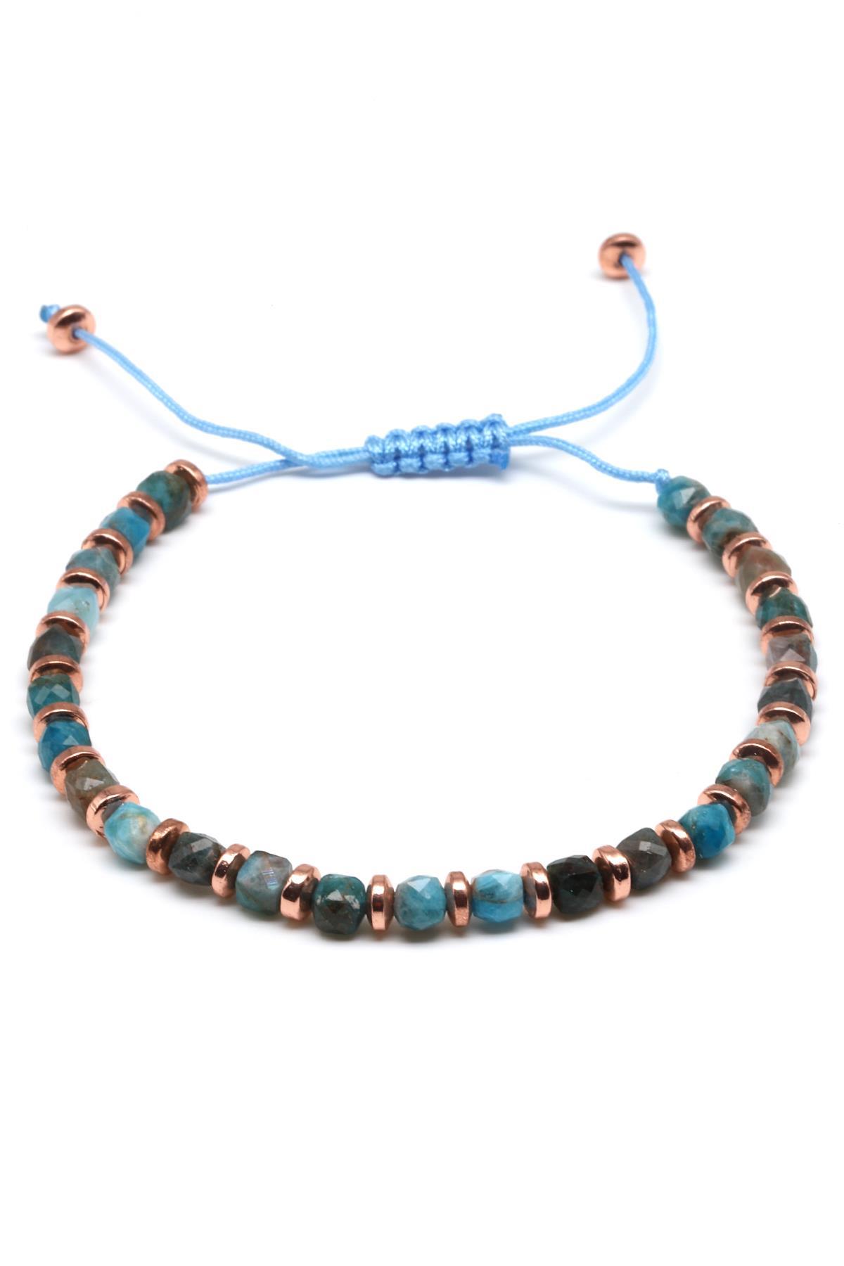 Apatit Doğal Taş Makrome Örme Bileklik Fasetli Küp Kesim