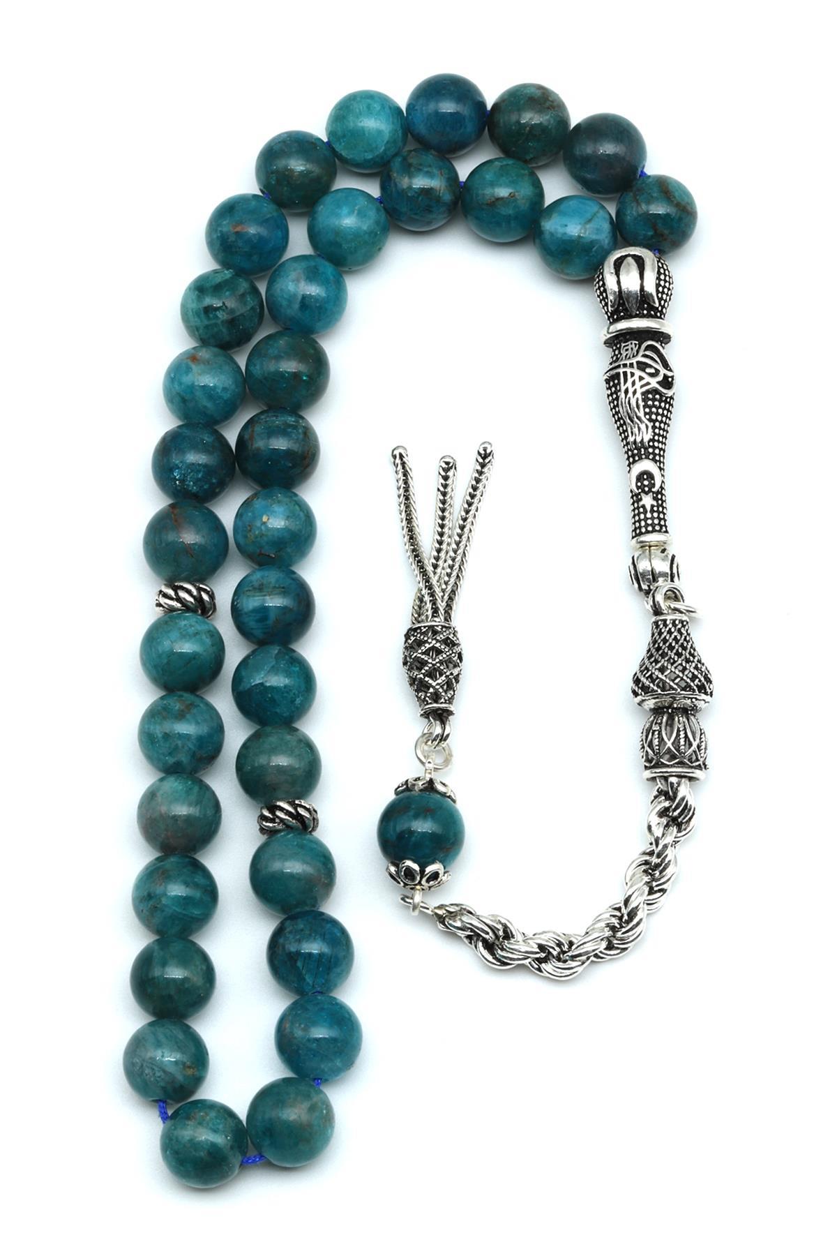 Apatit Doğal Taş Tesbih 925 Ayar Gümüş 8 mm Küre Kesim