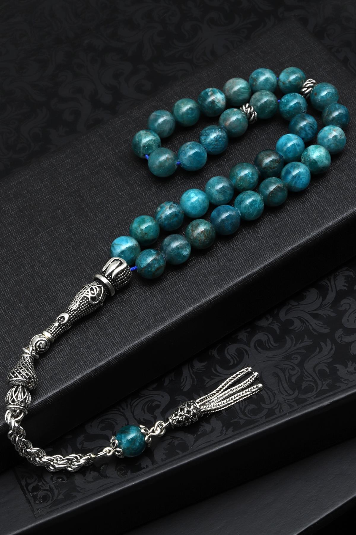 Apatit Doğal Taş Tesbih 925 Ayar Gümüş 8 mm Küre Kesim