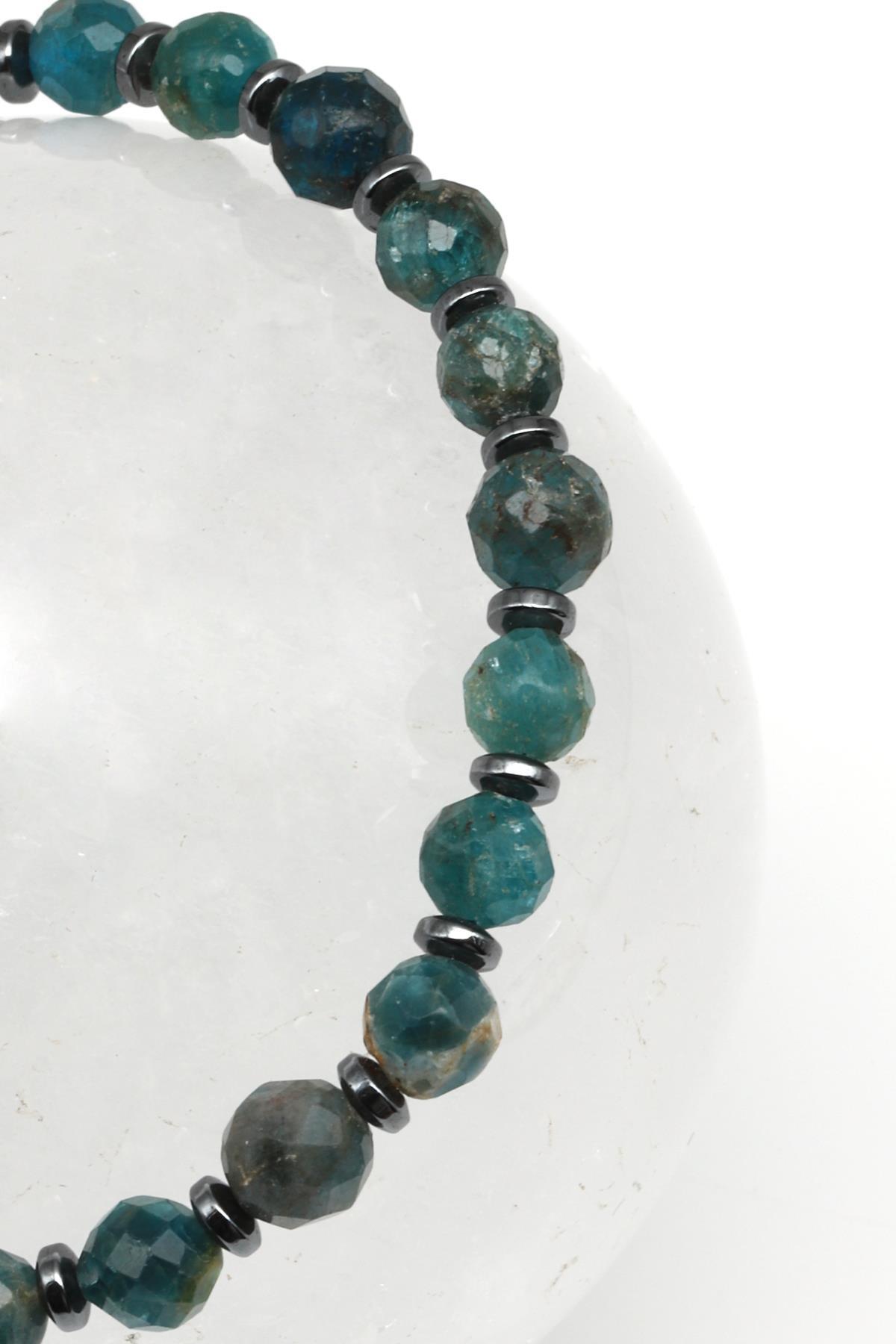 Apatit - Hematit Doğal Taş Makrome Örme Bileklik Fasetli Küre Kesim