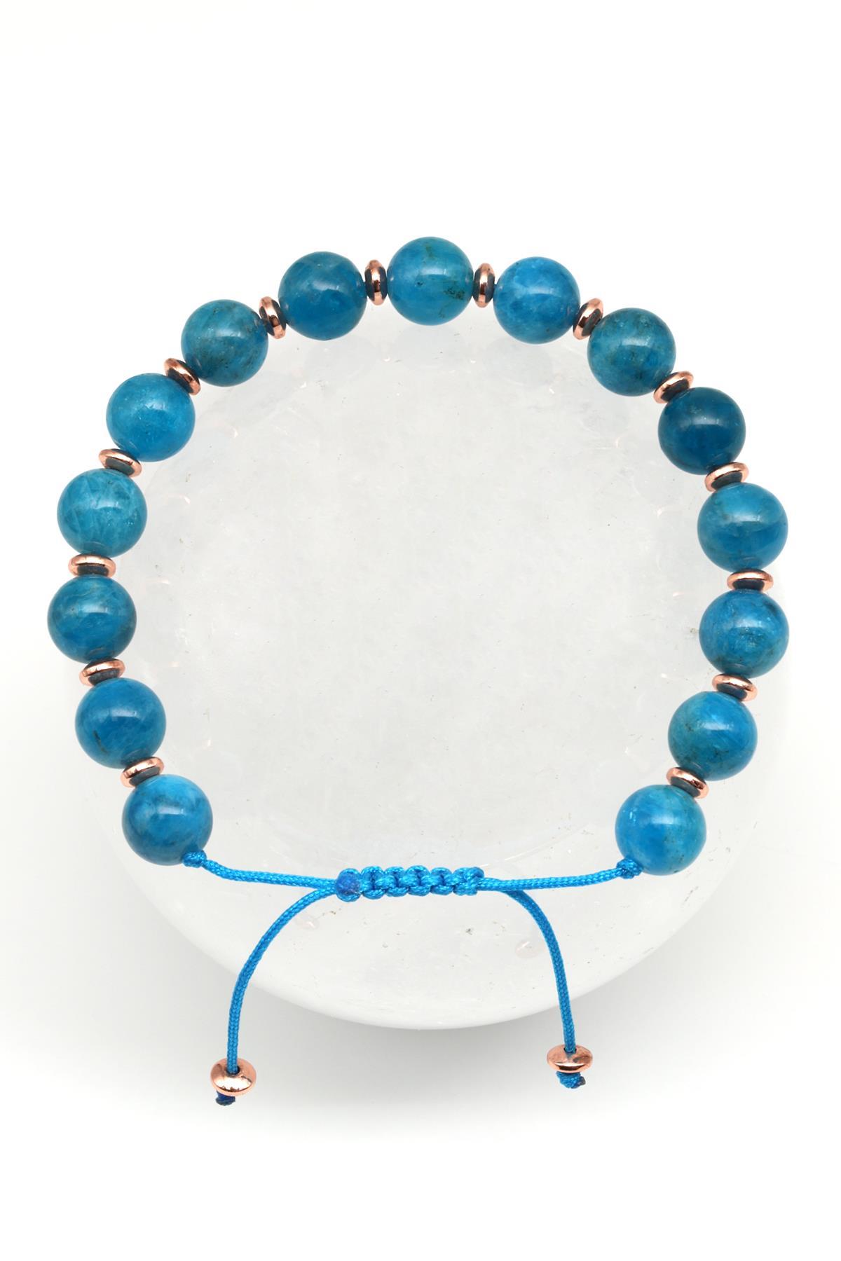 Apatit - Hematit Doğal Taş Makrome Örme Bileklik Fasetli Küre Kesim