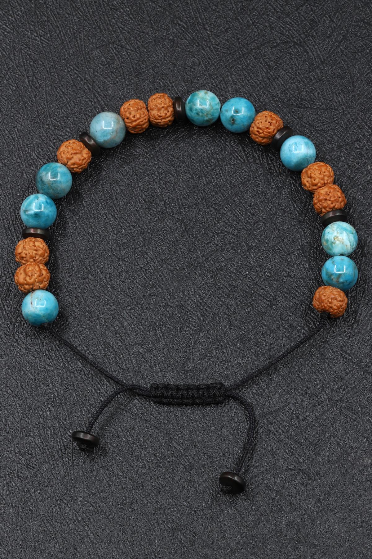 Apatit - Kokonat - Rudraksha Doğal Taş Makrome Örme Bileklik