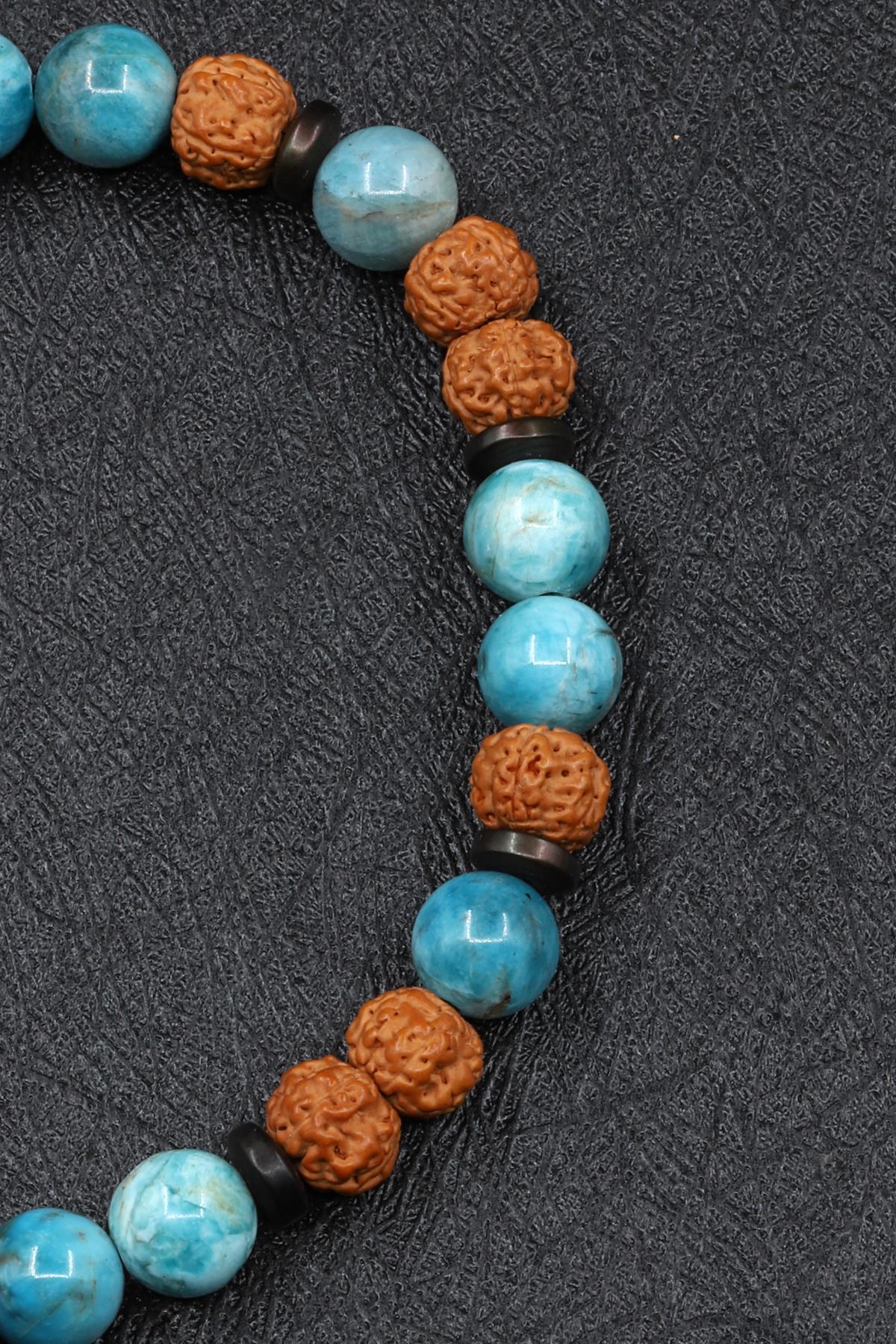 Apatit - Kokonat - Rudraksha Doğal Taş Makrome Örme Bileklik