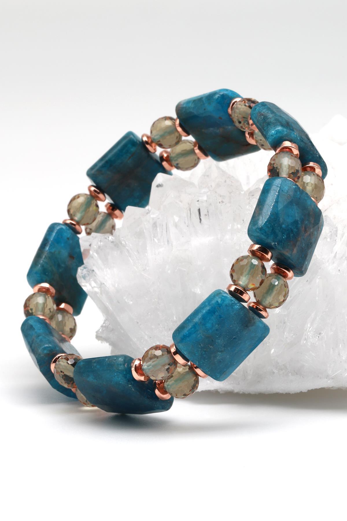 Apatit - Zultanit -  Hematit Doğal Taş Tasarım Bileklik