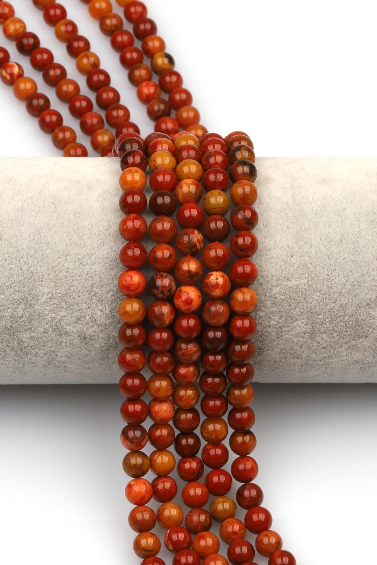 Ateş Akik-Fire Agate Doğaltaş Dizi 6 mm Küre Kesim