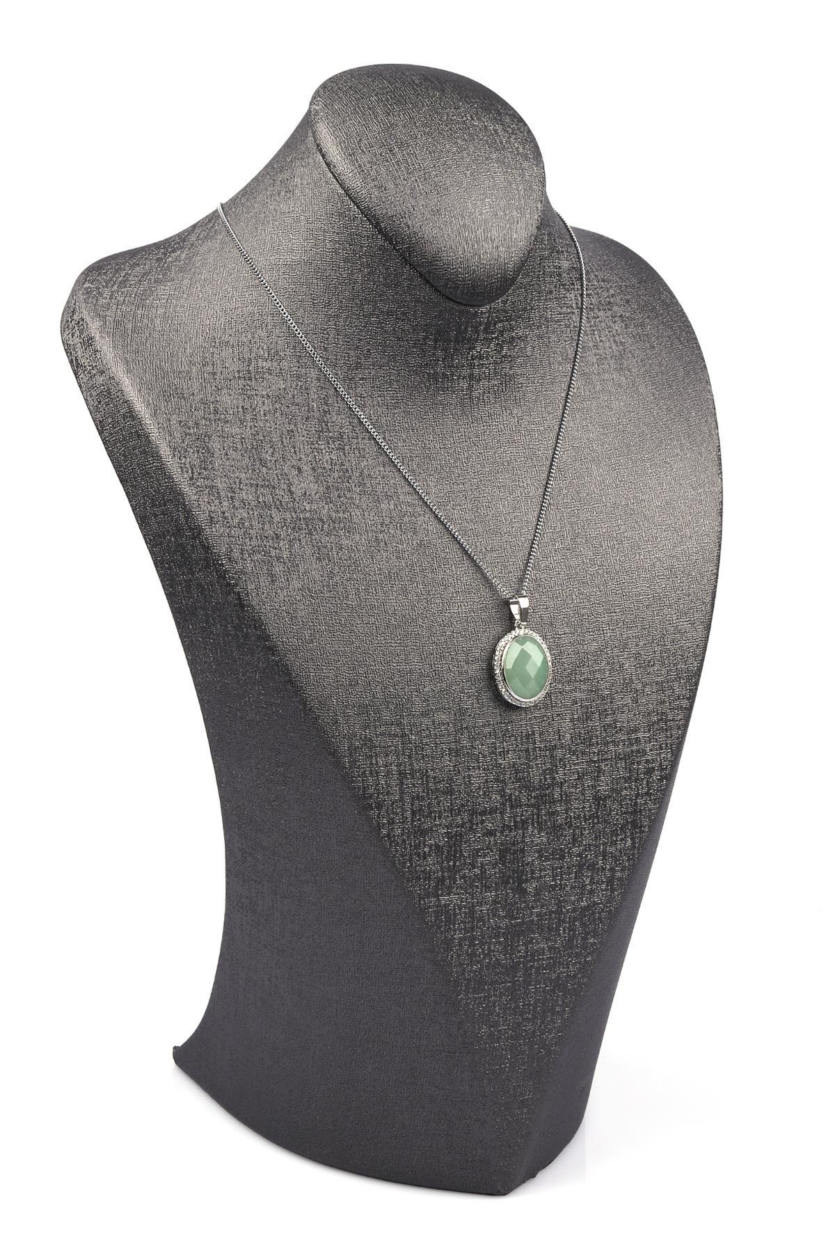 Aventurin Doğal Taş Gümüş Renkli Kolye