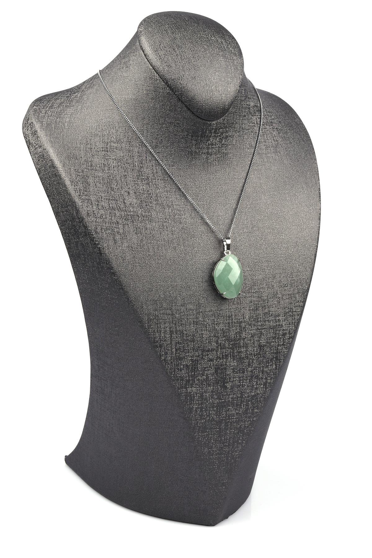 Aventurin Doğal Taş Gümüş Renkli Kolye