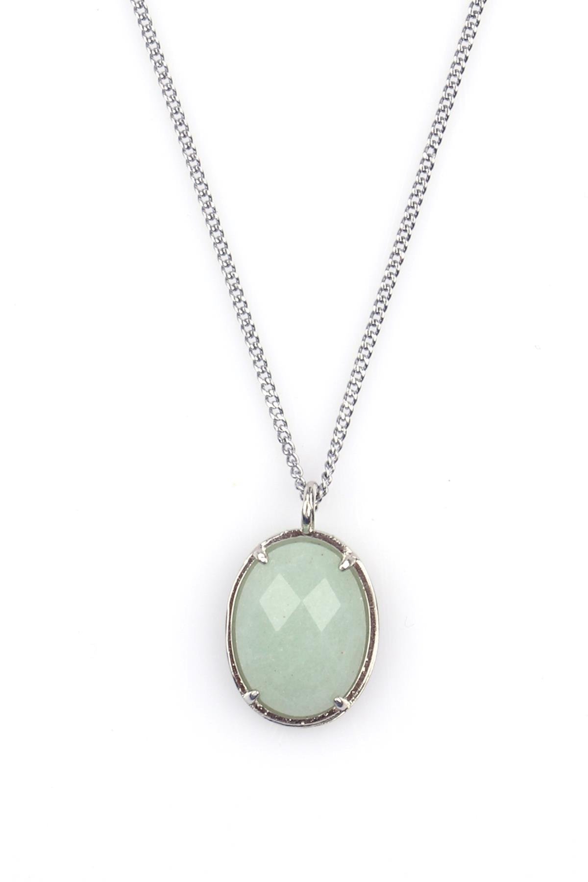 Aventurin Doğal Taş Gümüş Renkli Kolye