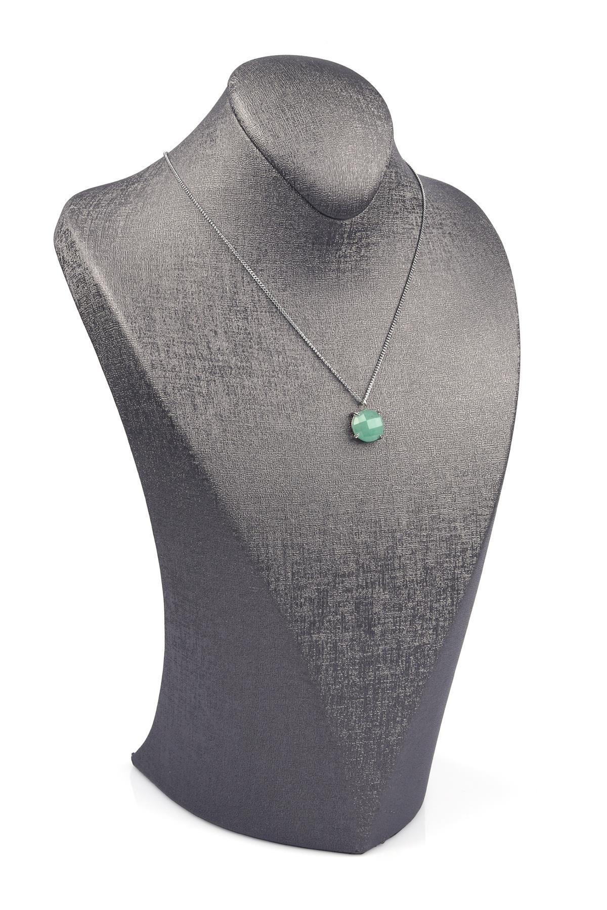 Aventurin Doğal Taş Gümüş Renkli Kolye