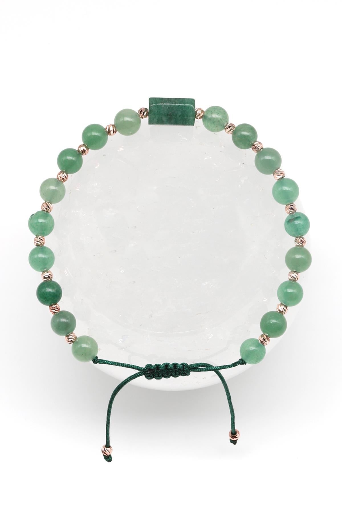 Aventurin Doğal Taş Makrome Örme Bileklik Küre Kesim