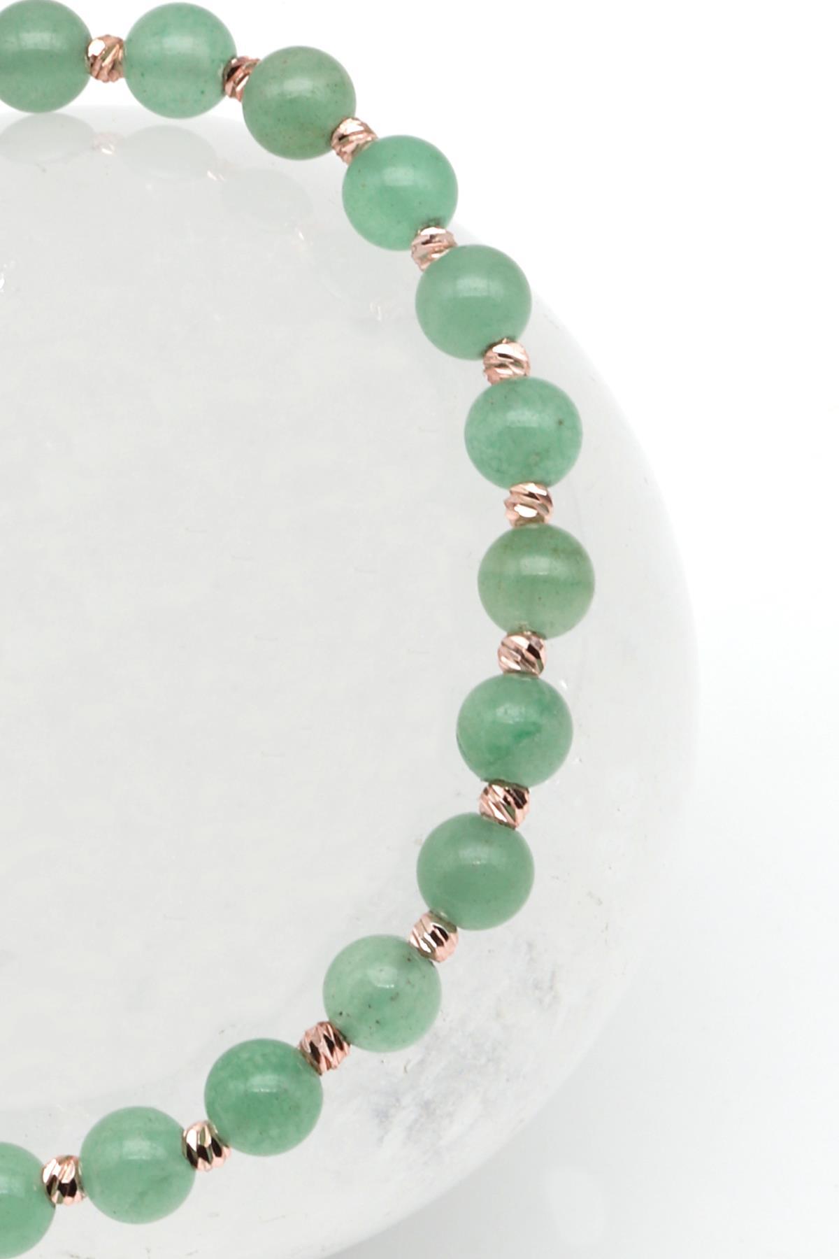 Aventurin Doğal Taş Makrome Örme Bileklik Küre Kesim