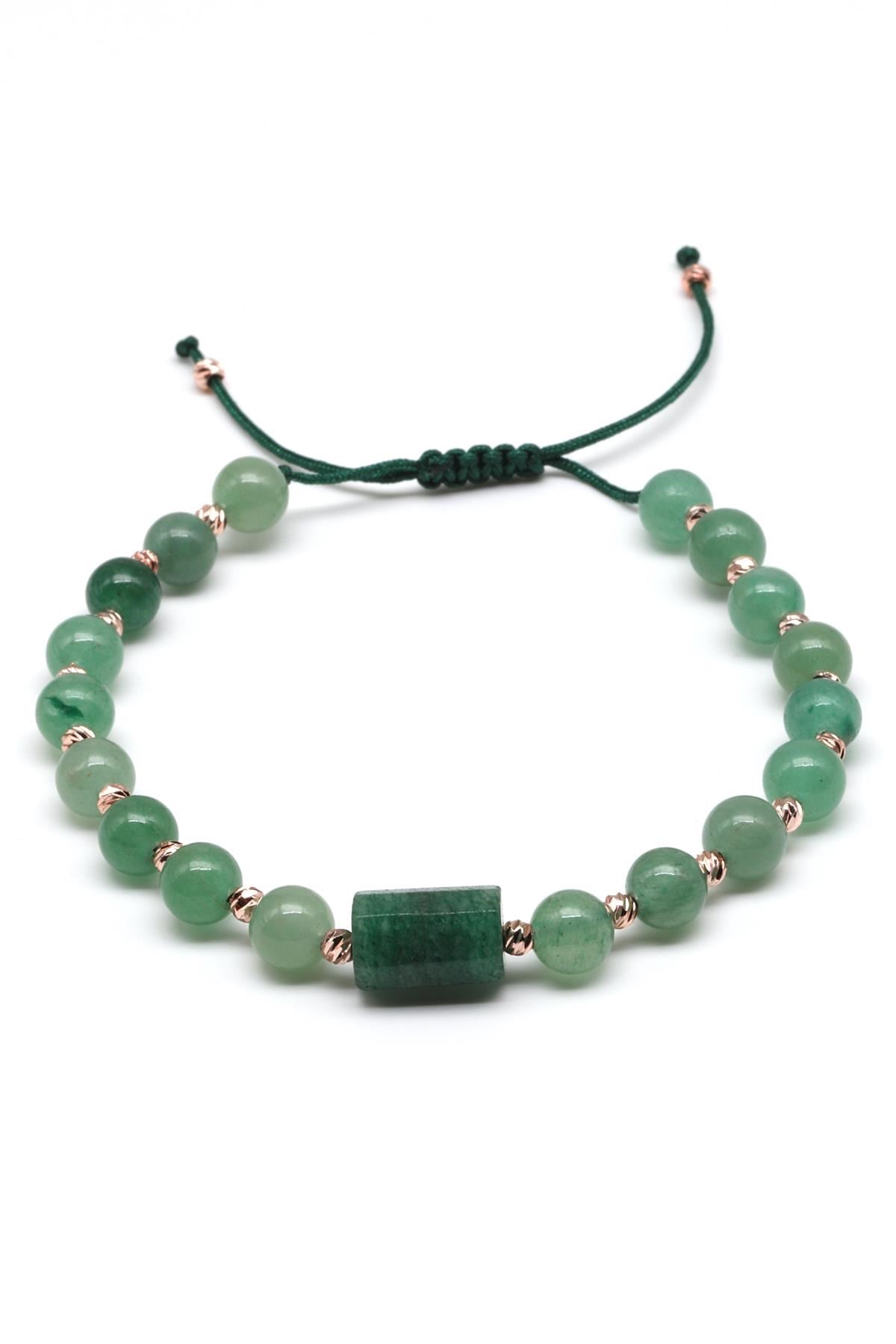 Aventurin Doğal Taş Makrome Örme Bileklik Küre Kesim