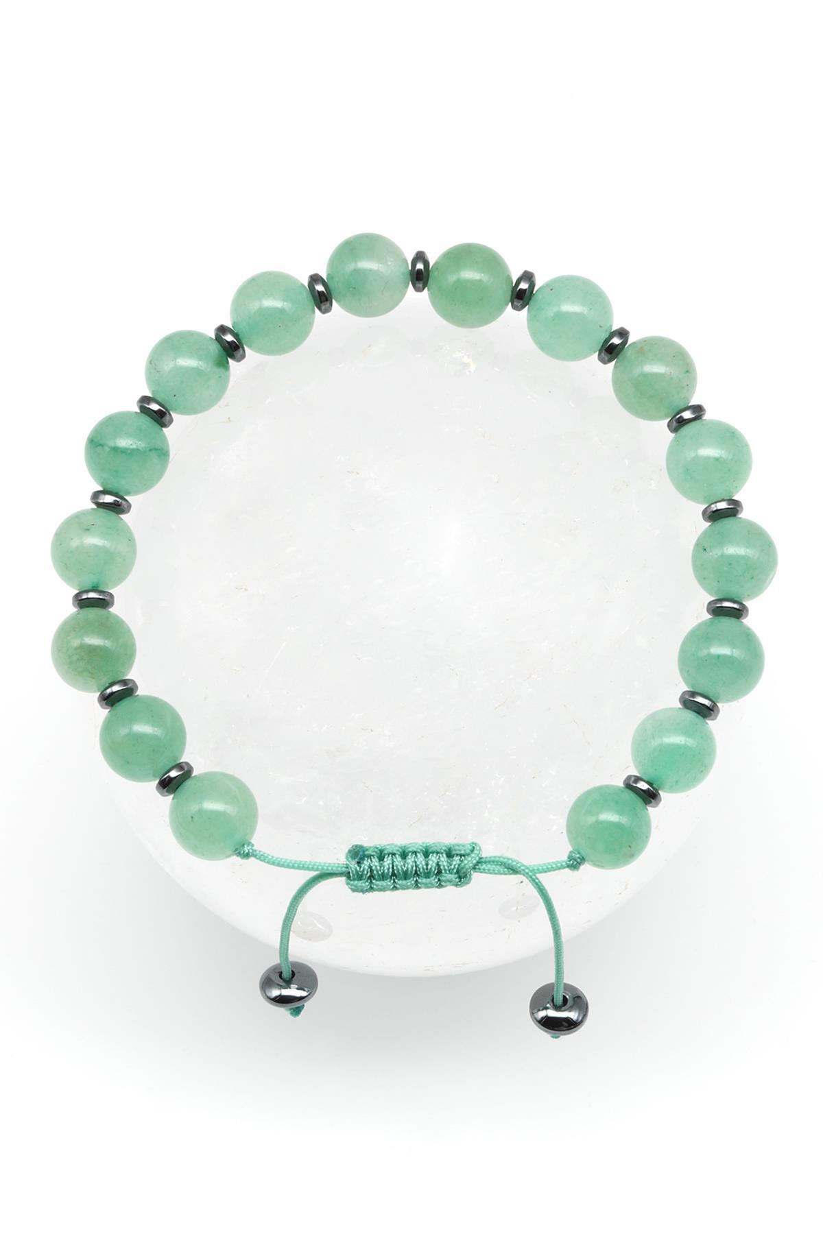 Aventurin Doğal Taş Makrome Örme Bileklik