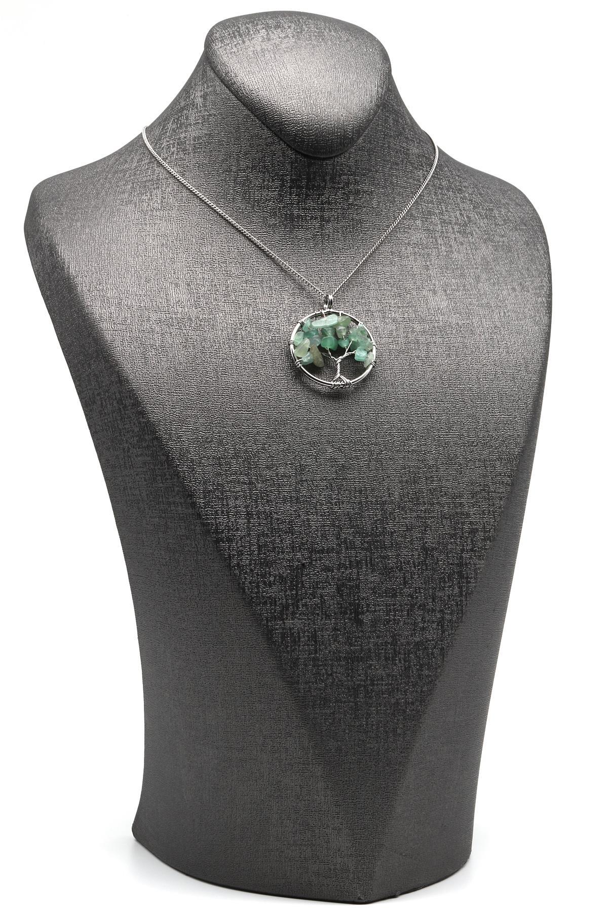 Aventurin Doğal Taş Tel Sarmalı Hayat Ağacı Kolye