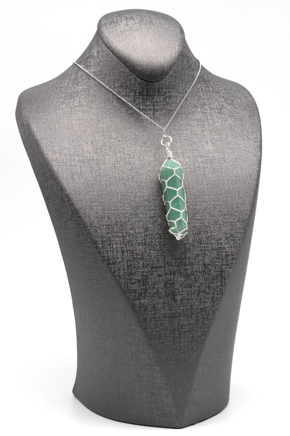 Aventurin Doğal Taş Tel Sarmalı Kolye