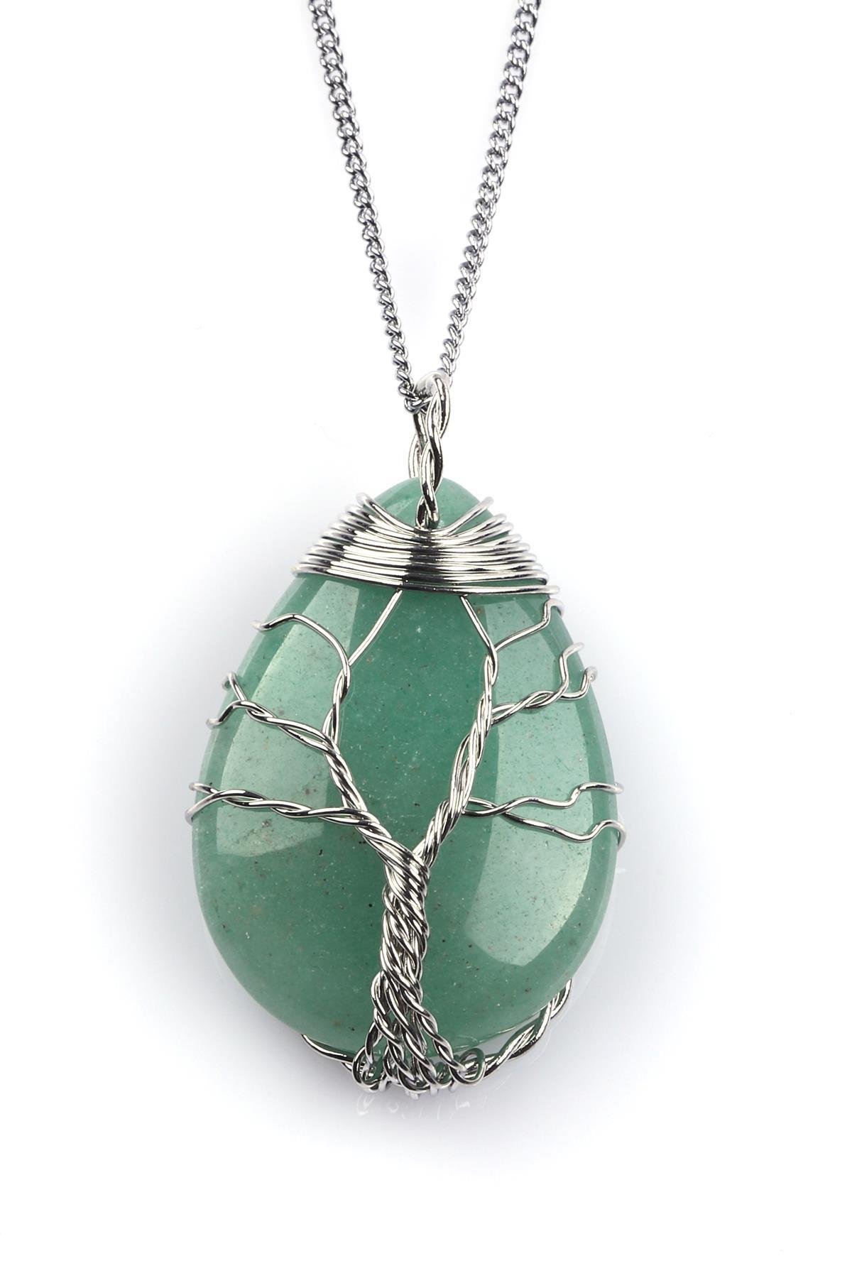 Aventurin Doğal Taş Tel Sarmalı Kolye