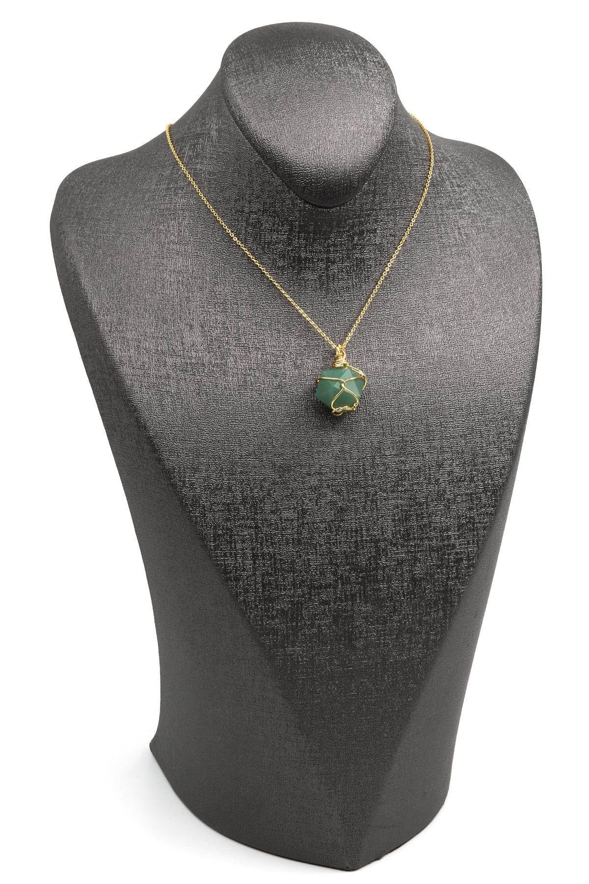 Aventurin Doğal Taş Tel Sarmalı Kolye