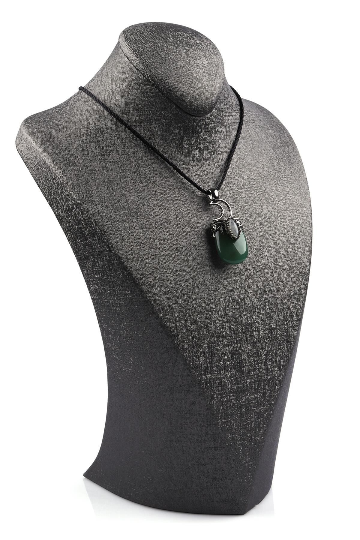 Aventurin - Labradorit Doğal Taş Siyah İpli Kolye