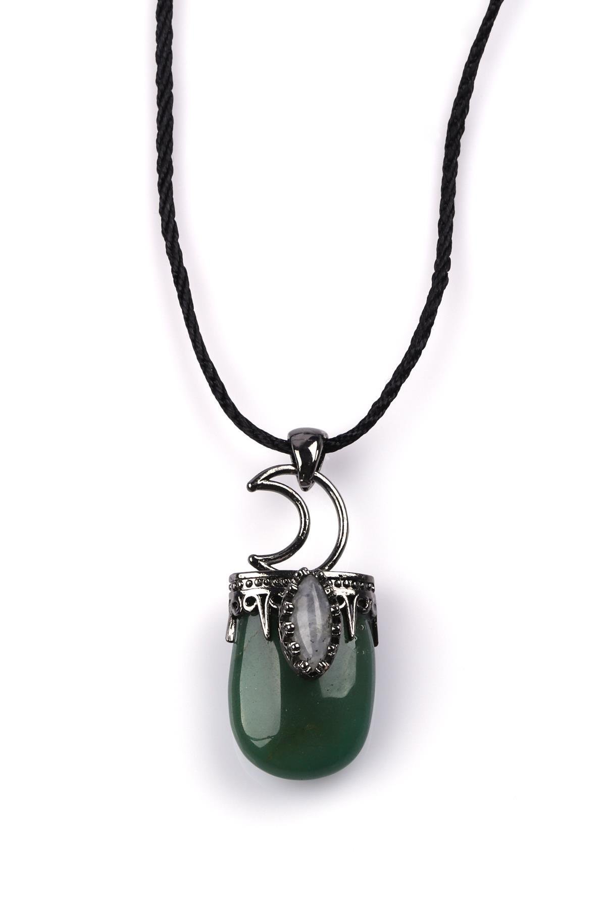 Aventurin - Labradorit Doğal Taş Siyah İpli Kolye