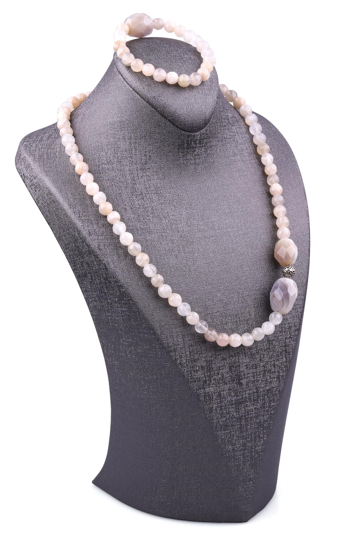 Ay Taşı – Akik Doğal Taş Kolye – Bileklik Set