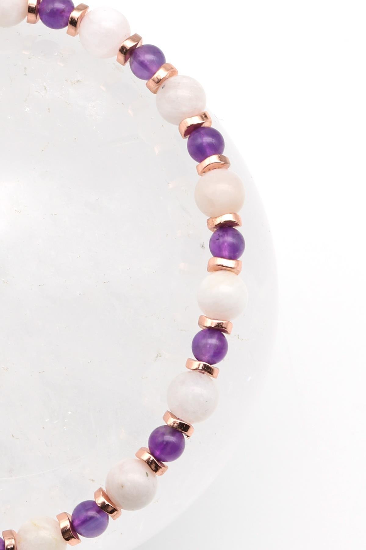 Ay Taşı - Ametist - Hematit Doğal Taş Makrome Örme Bileklik