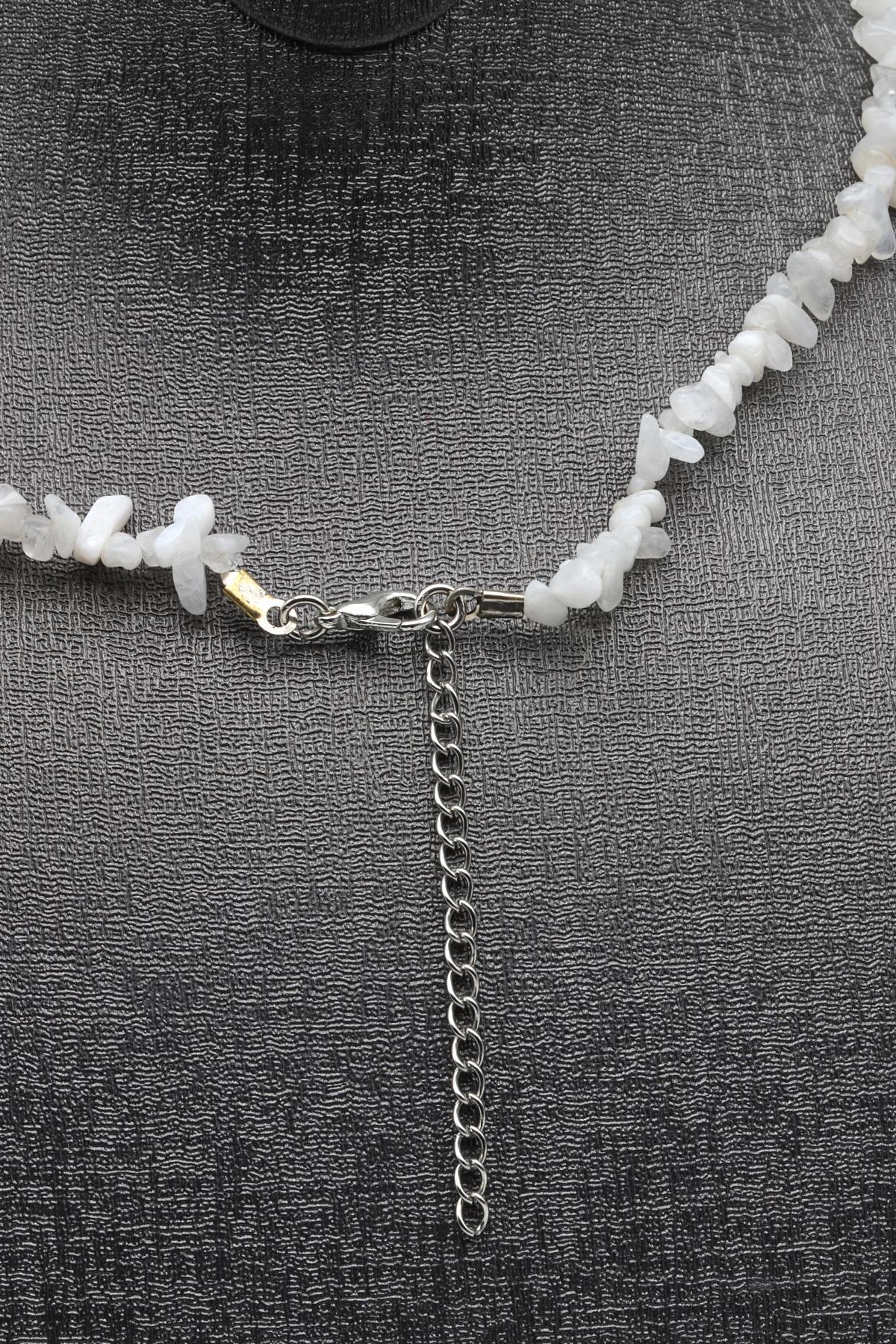 Ay Taşı ( Çelik Klipsli ) Doğal Taş Kırıktaş Kolye 