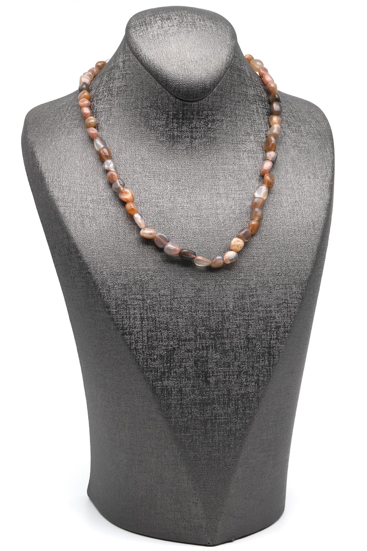 Ay Taşı ( Çelik Klipsli ) Doğal Taş Kolye Mercimek Kesim