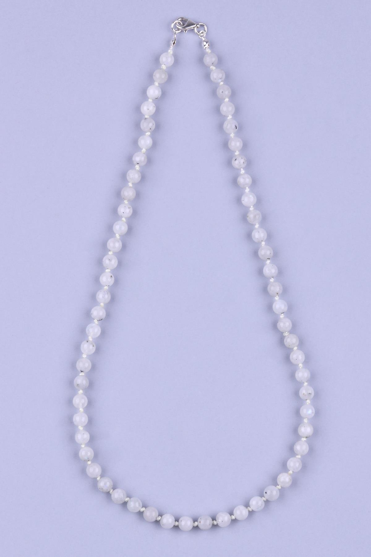 Ay Taşı Doğal Taş 6 mm Düğümlü Kolye