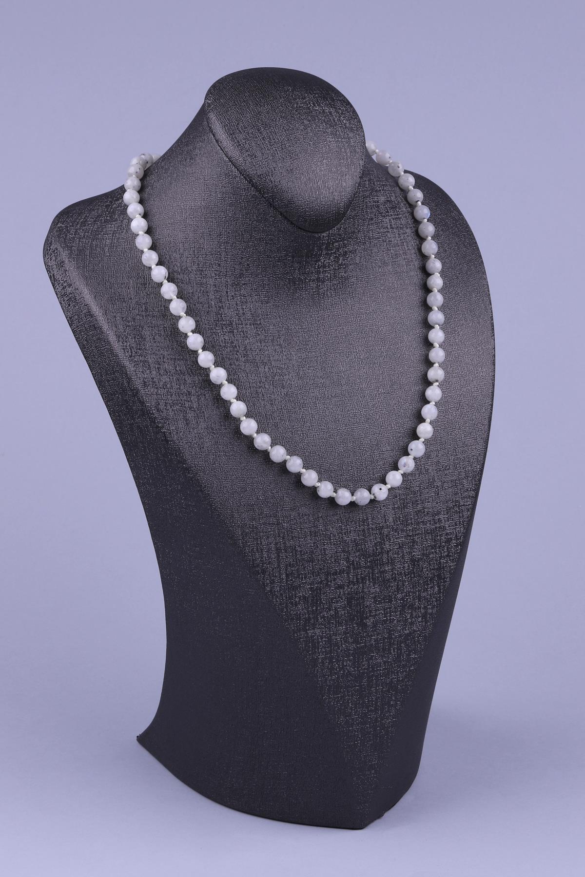 Ay Taşı Doğal Taş 6 mm Düğümlü Kolye