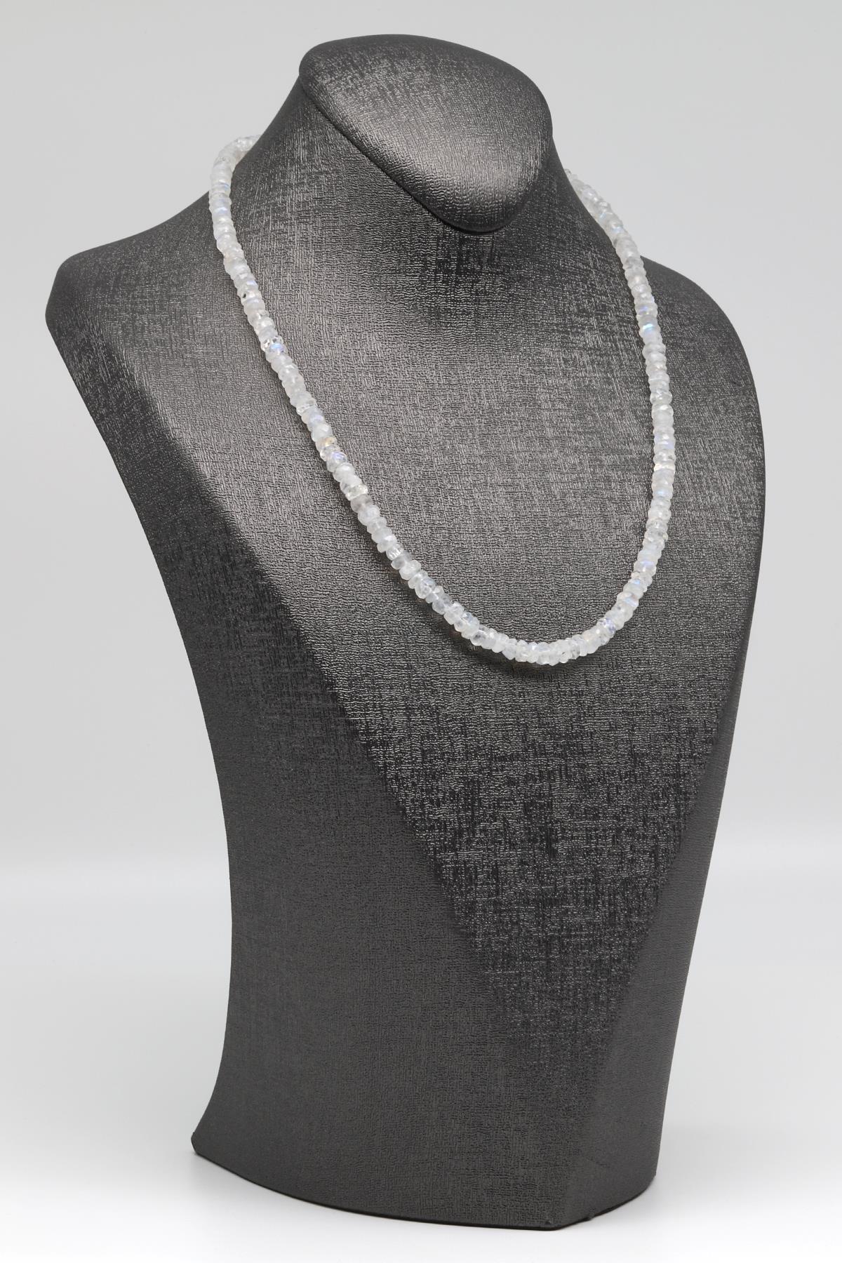 Ay Taşı Doğal Taş 925 Ayar Gümüş Rondel Kesim Kolye