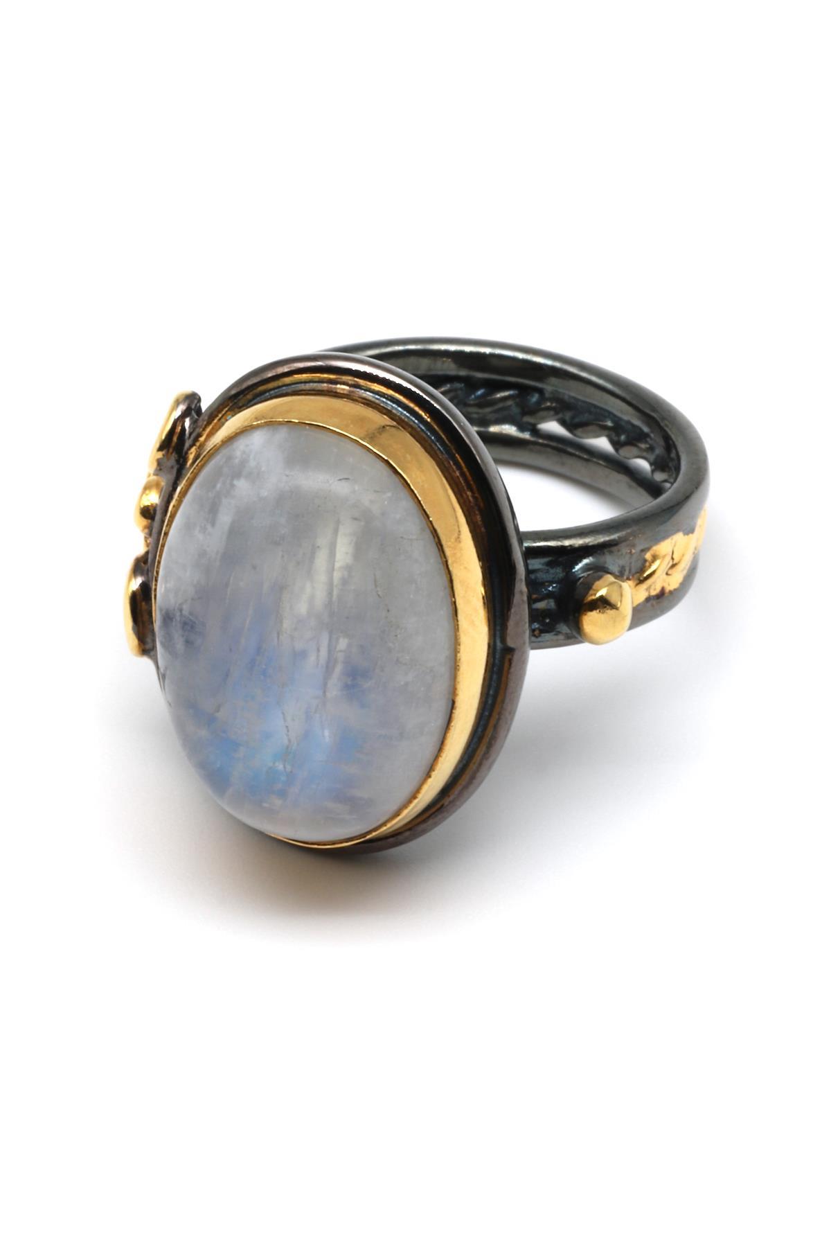 Ay Taşı Doğal Taş Ayarlanabilir Yüzük