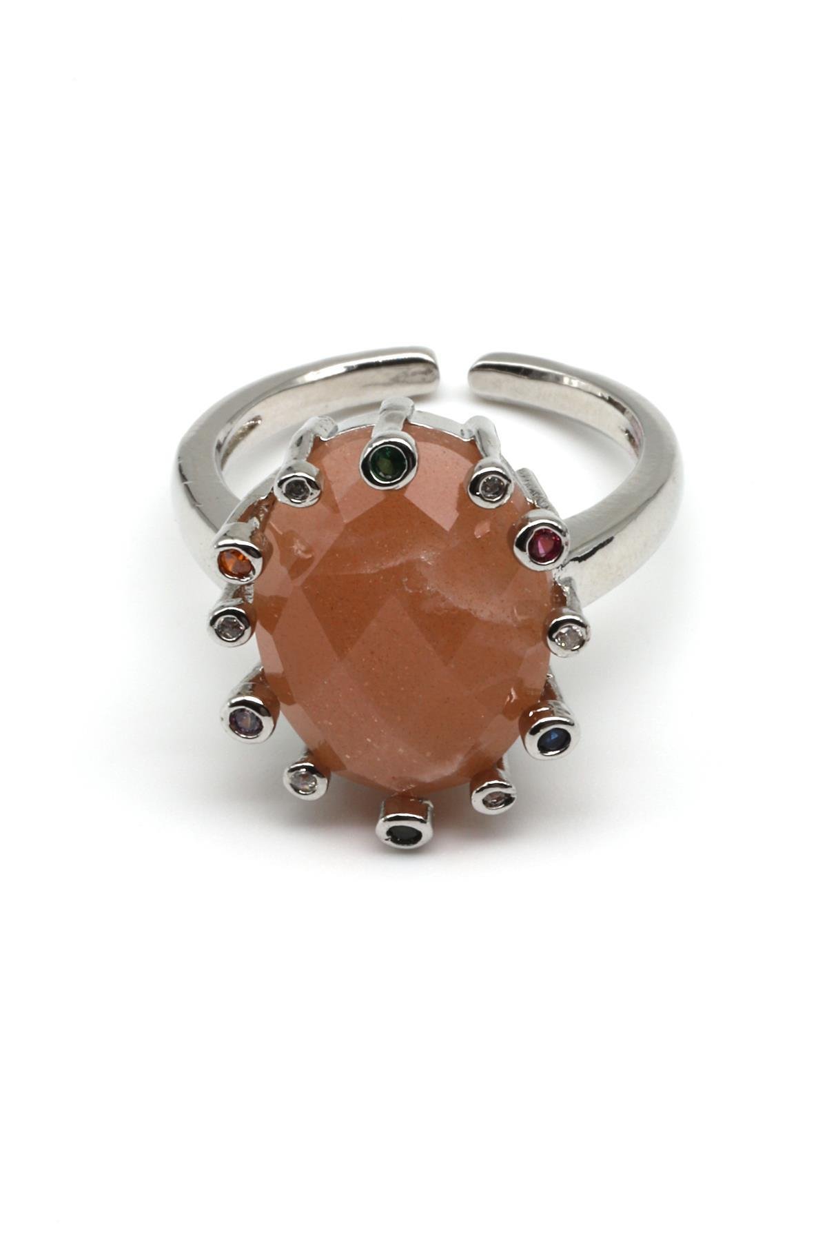 Ay Taşı Doğal Taş Ayarlanabilir Yüzük